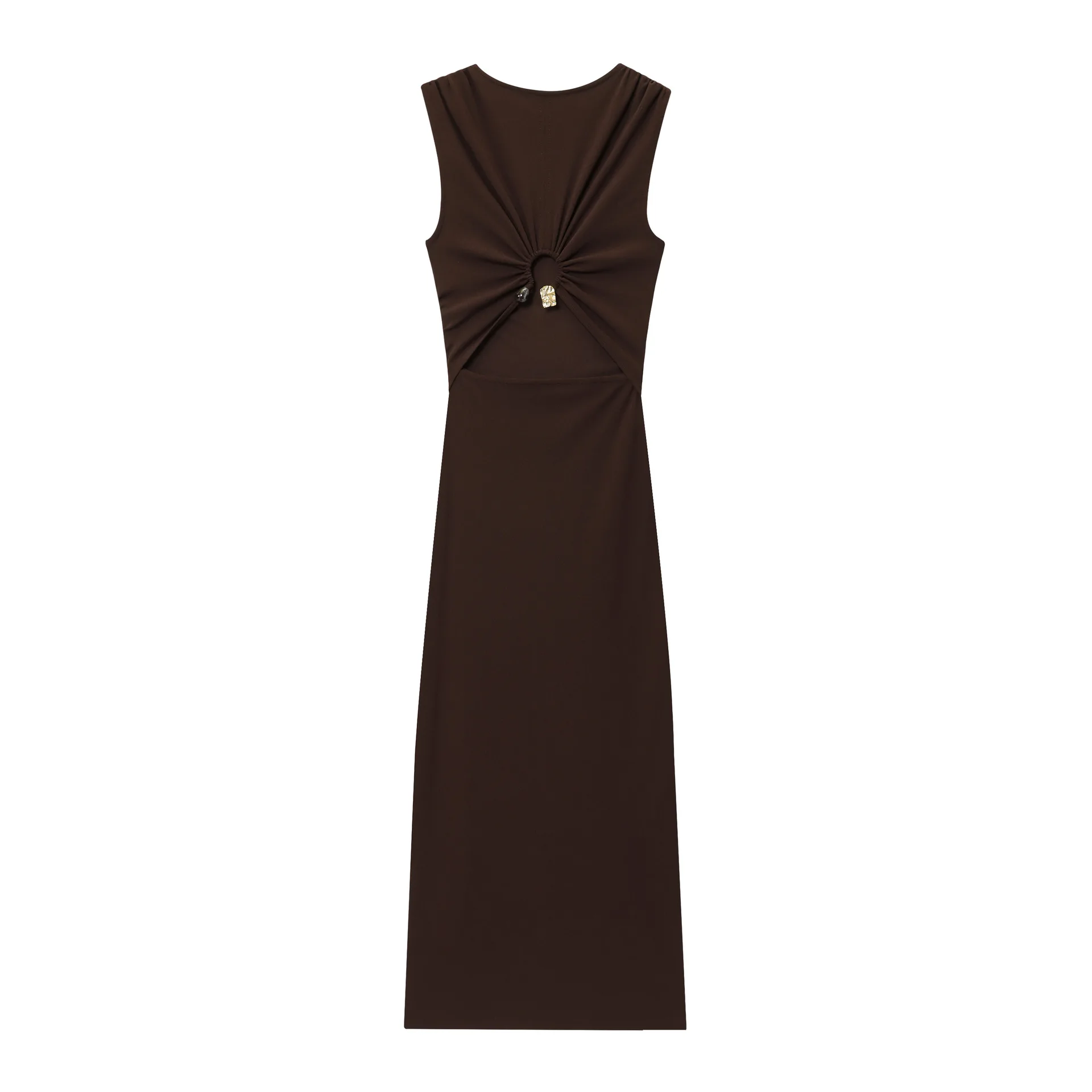 女性用エレガントミニマリストドレス ノースリーブ バック装飾 スリムドレス 2025 春秋 レディース カジュアルディナーミディドレス