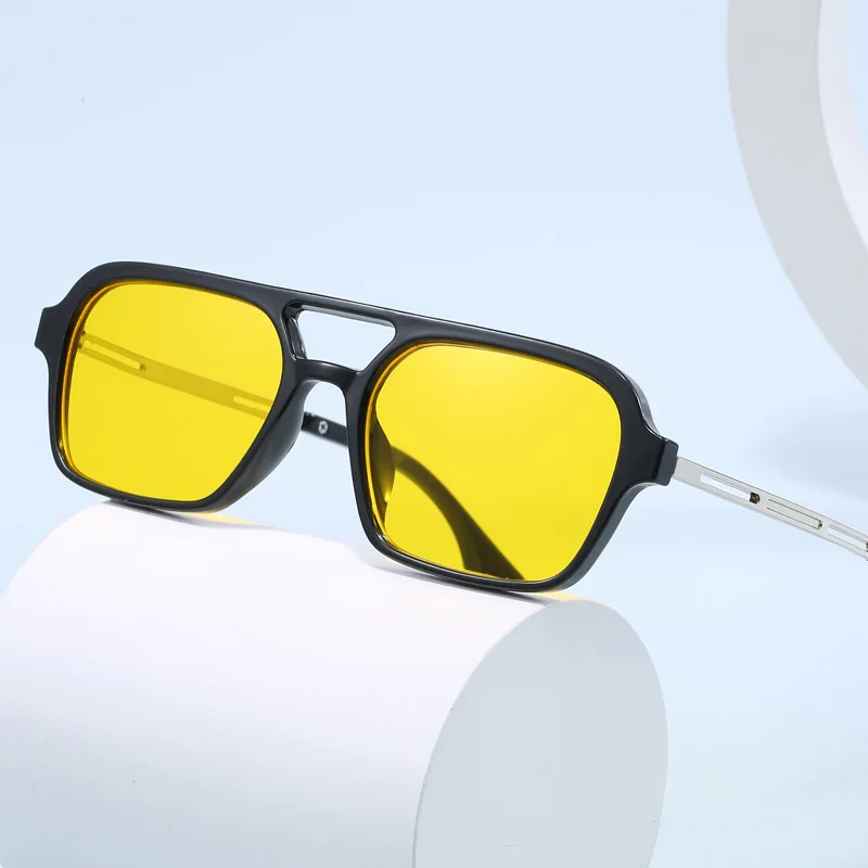 Fashion Pilots' Double Beam Sunglasses 2024 New Retro Box Eyeglasses Instagram Internet Personalized Eye Protection Sunglasses