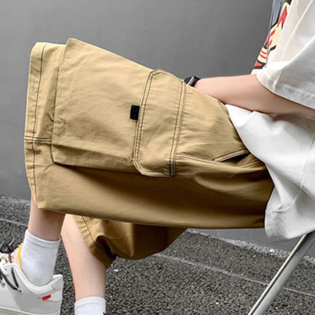 Shorts Men Pants Vacation Daily Holiday Non Stretch Polyester High Waist Knee-Length Straight Summer Big Pocket