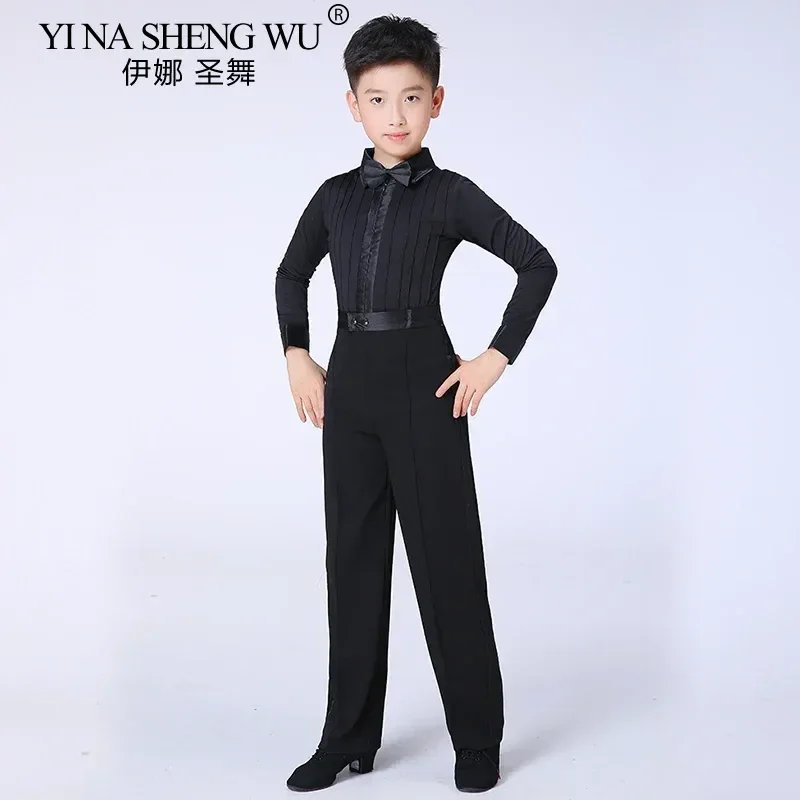 Costume de danse professionnelle pour enfants, chemise + pantalon de salsa pour garçons, costume de concours de tango de danse latine pour garçons