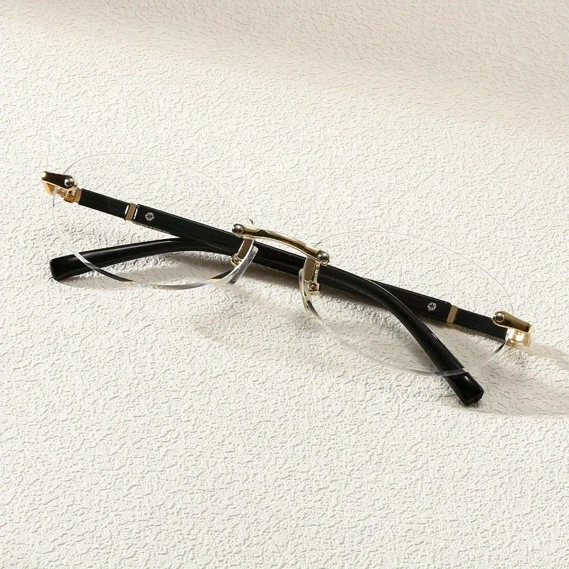 1pcs Women's Fashion Frameless Cutting Edge Elliptical Flat Mirror Clear Lens Suitable for Daily Wear Decorative Glasses