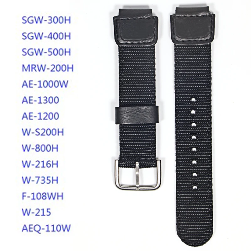 18mm Green Black Nylon Watch Band Strap Fit for Casio G Shock W-S200H W-800H W-216H W-735H F-108WH W-215 AEQ-110W /SGW-300H/400H