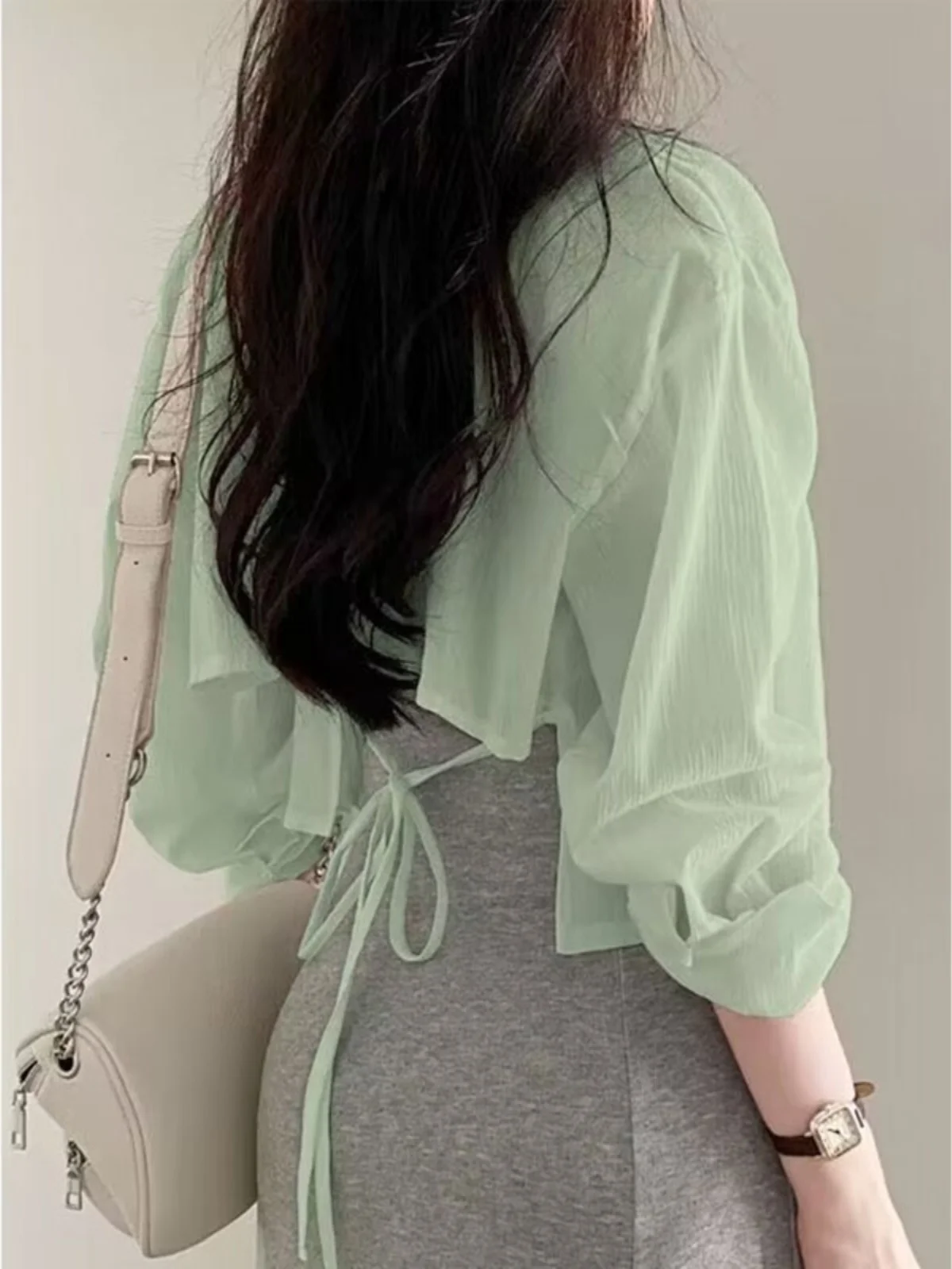 South korea Chic Summer Sweet Age-Reducing Short Cardigan Sun Protection Top Loose Design White Chiffon Shirts Women