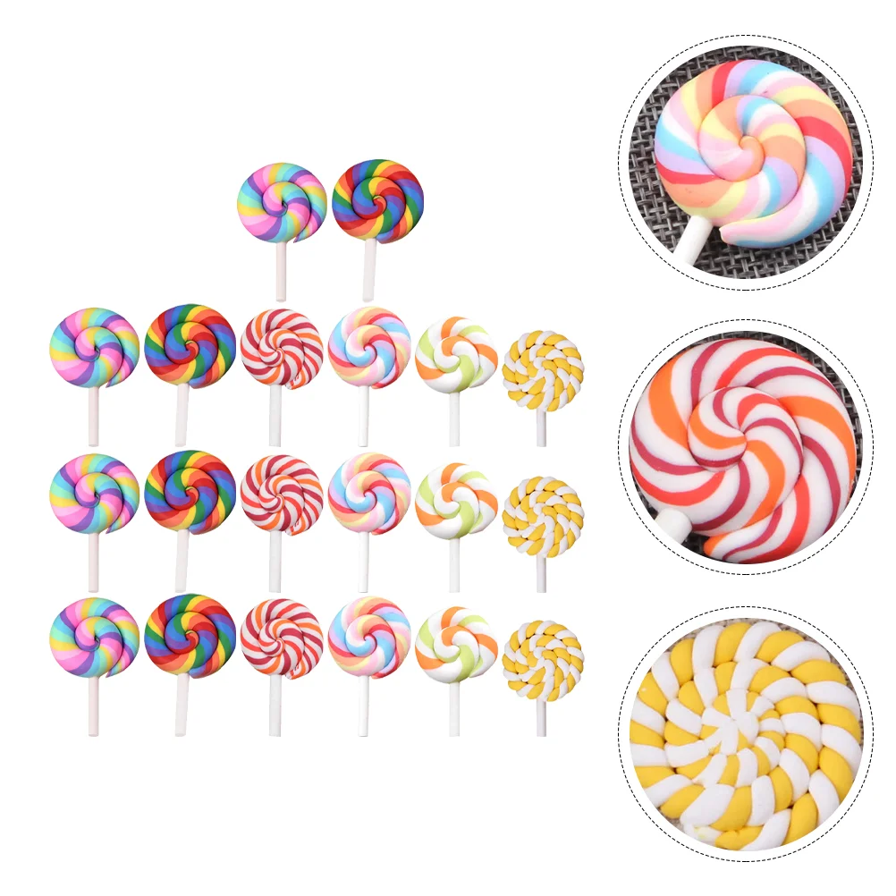 20 Pcs Simulation Lollipop Lollipops Rainbow Swirl Toys Phone Case Clay Polymer Ornaments Props Decorations Exquisite Decors