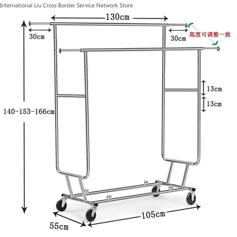 Clothing store live broadcast mobile telescopic folding gantry rack with wheel horizontal bar hanging hanger