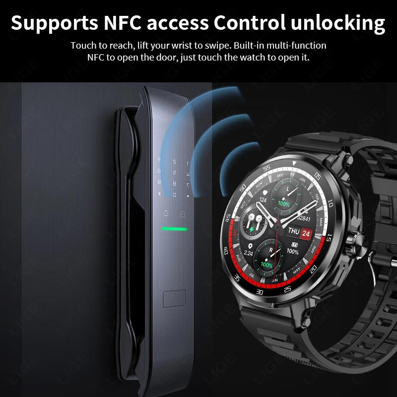 LIGE ترقية جديدة 2 في 1 سماعة ساعة ذكية الرجال النساء NFC بلوتوث دعوة مراقبة الصحة الرجال Smartwatch للهاتف أندرويد IOS