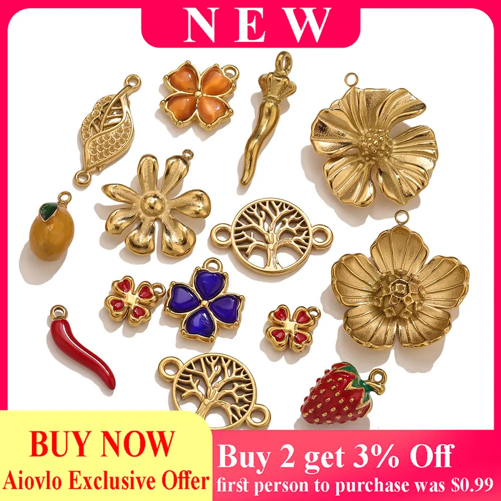 2/4/5 قطعة الفولاذ المقاوم للصدأ زهرة الفراولة السحر DIY بها بنفسك الفلفل الحار الفاكهة قلادة مجوهرات موصل سوار قلادة صنع الملحقات