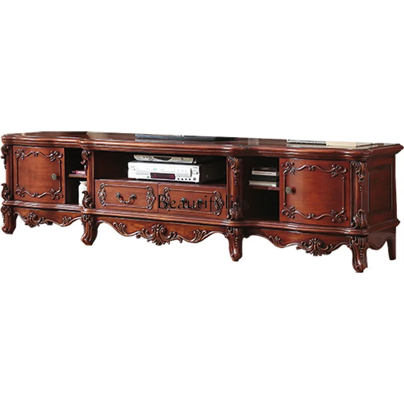 

American Solid Wood Carved TV Cabinet European Floor Cabinet