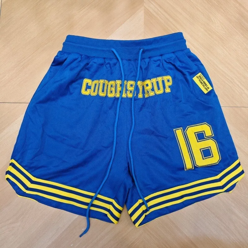 Pantalones cortos de baloncesto para hombre 16 COUGH SYRUP pantalones cortos deportivos sueltos de malla transpirable bordados