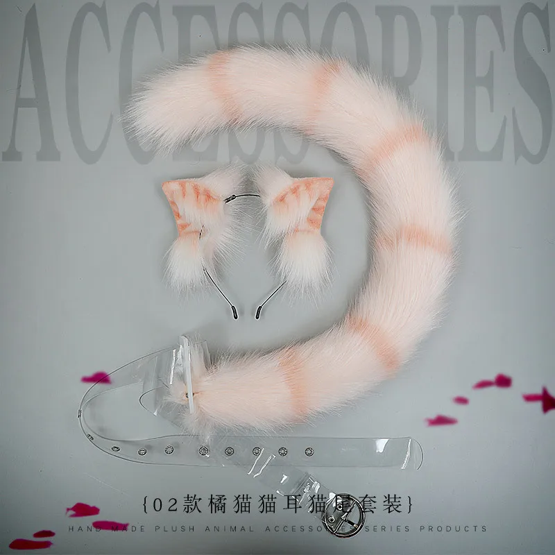 Orange cat, tiger spot, cat ear, cat tail, lolita jewelry, hand made imitation animal ear, hair hoop, tail accessories set