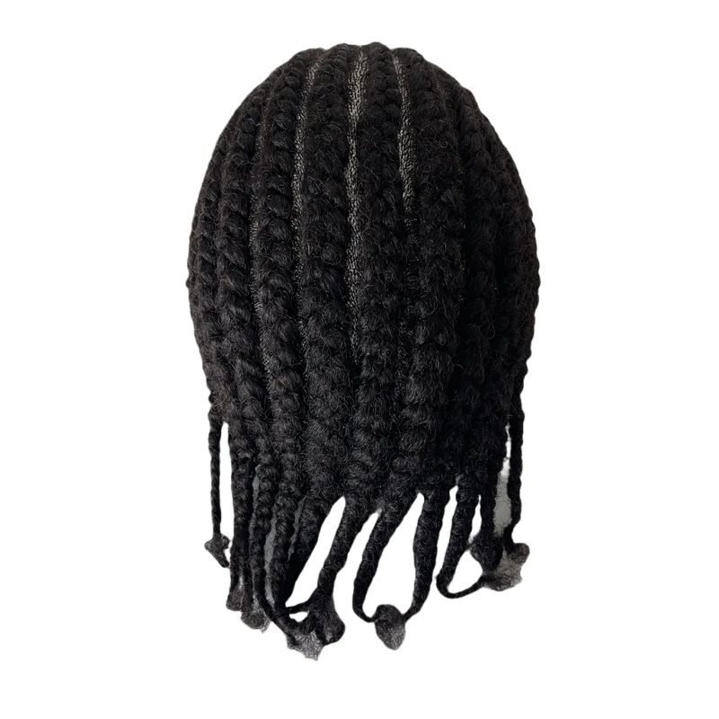 Reemplazo de cabello humano virgen brasileño para hombres negros, tupé de trenzas Afro, Unidad de PU completa, 1b