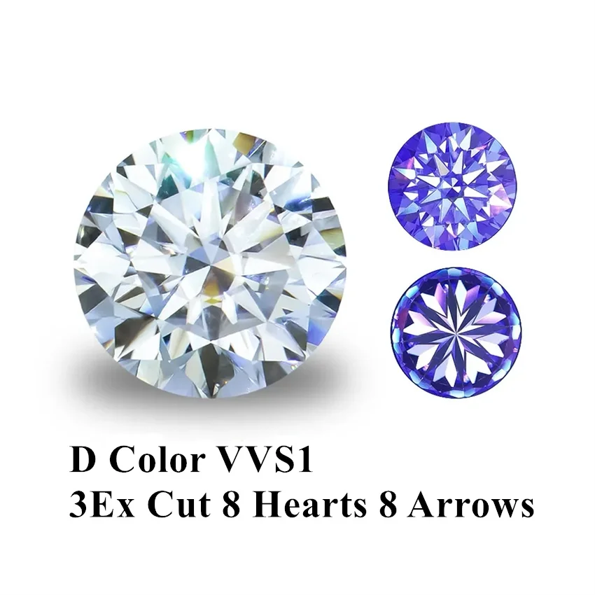 Tbestone Round 100 Faceted Cut Loose Moissanite Stones 0.1-6ct D Color VVS1 Lab Grown Diamonds With GRA Certificates Pass Tester