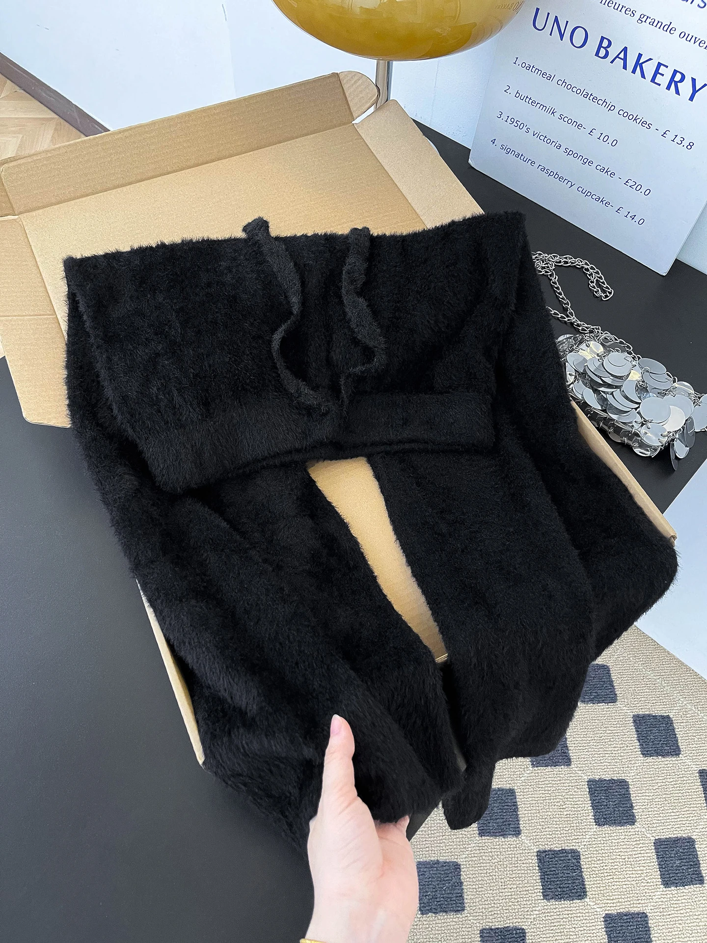 Black Mink Knitted Wide Leg Pants Thickened Straight Loose Slim High Waist Drape Casual Floor-Length Pants Autumn Winter Style