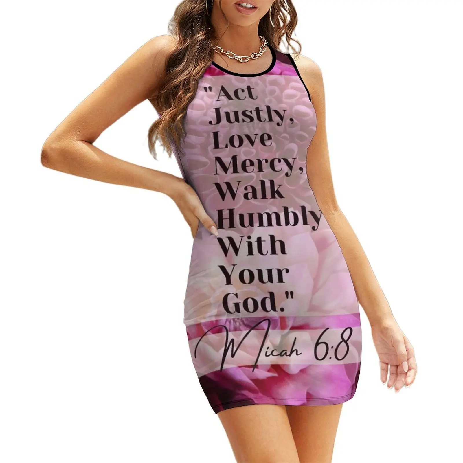 

Micah 6:8 floral bible verse quote Sleeveless Sundress summer women's suit summer dress korean women