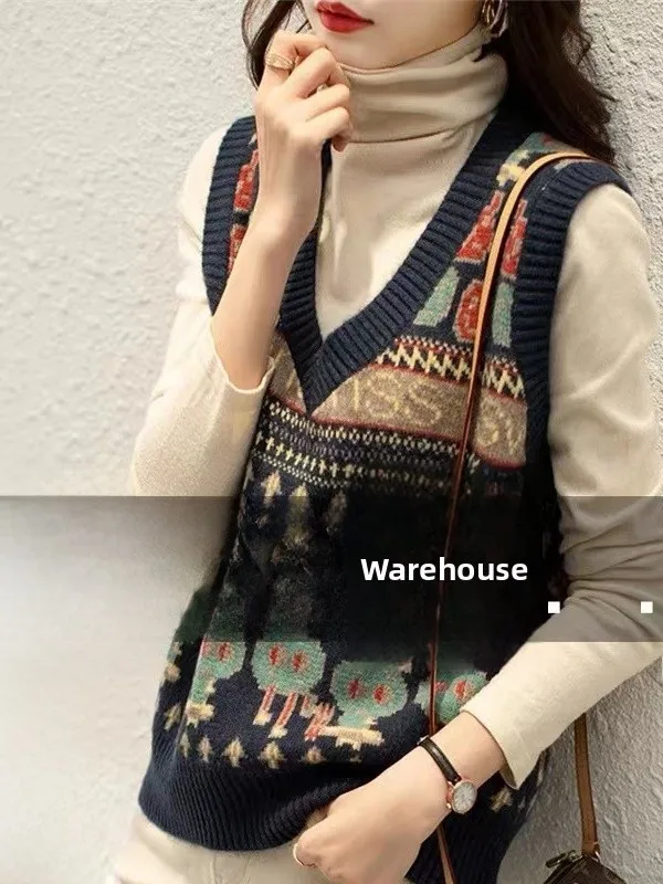 Warm Knitted Sweater Vest Women's Fashion Outerwear V-neck Regular Length No-button Other Material Composition Autumn Season