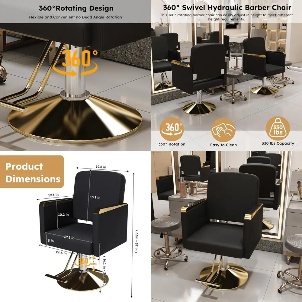 360 ° Silla de Barbero Hidráulica Giratoria para Salones Profesionales, Antideslizante, Adecuada para Estilistas, Tatuadores y Spas de Belleza, Negra y G