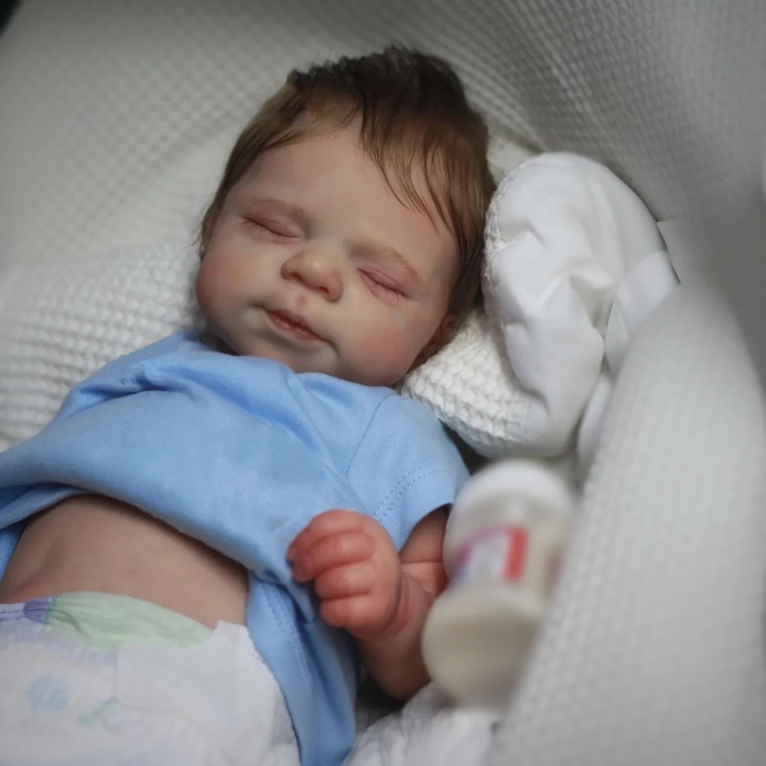 BZDOLL 18 Inch 45cm Asleep Reborn Boy Doll, Full Vinyl Body, Handmade Collectible, Birthday Gift
