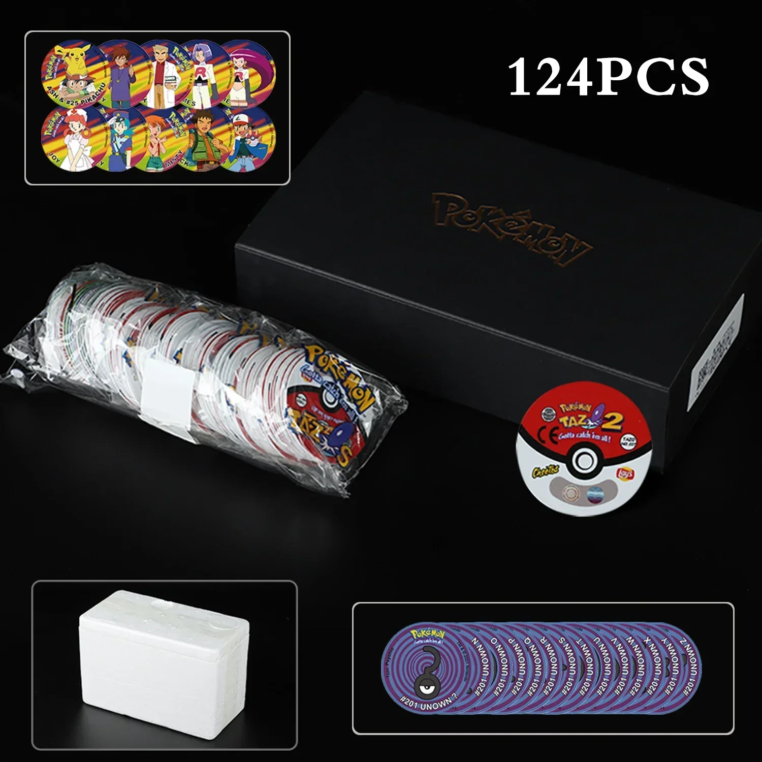 Pokemon-Tazos 1/2/3 generación, 28/175/141 piezas, Pikachu, Charizard, álbum de tarjetas coleccionables redondas, entrenador, Pogs, Cheetos,