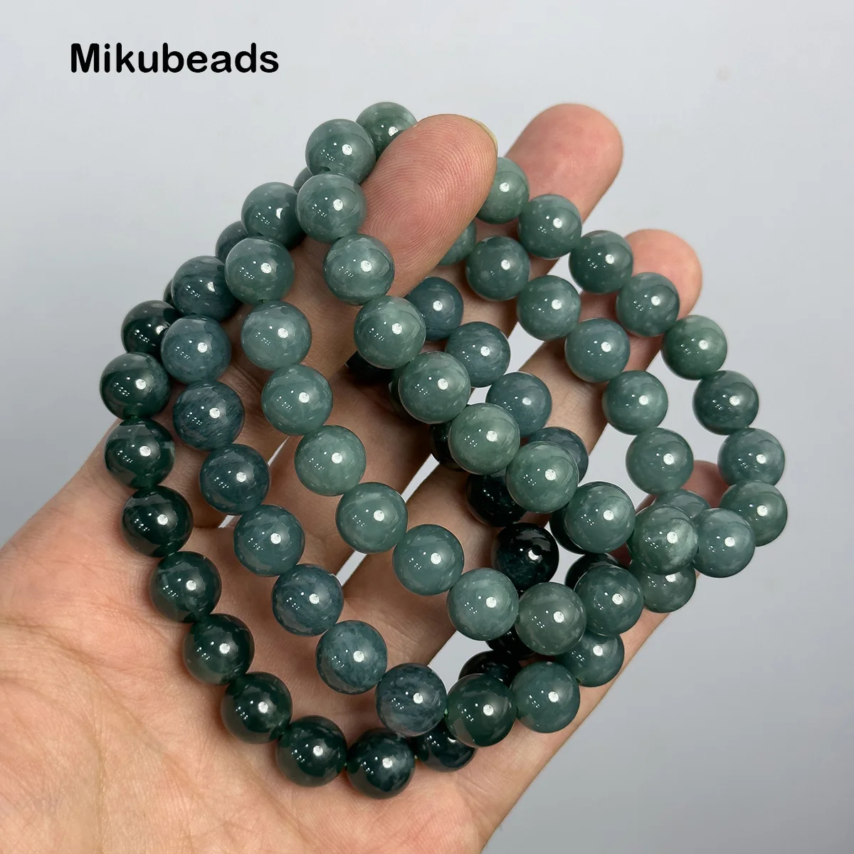 Wholesale Natural A+ 9.5mm Lake Green Jadeite Smooth Round Loose Beads For Making Jewelry DIY Bracelet