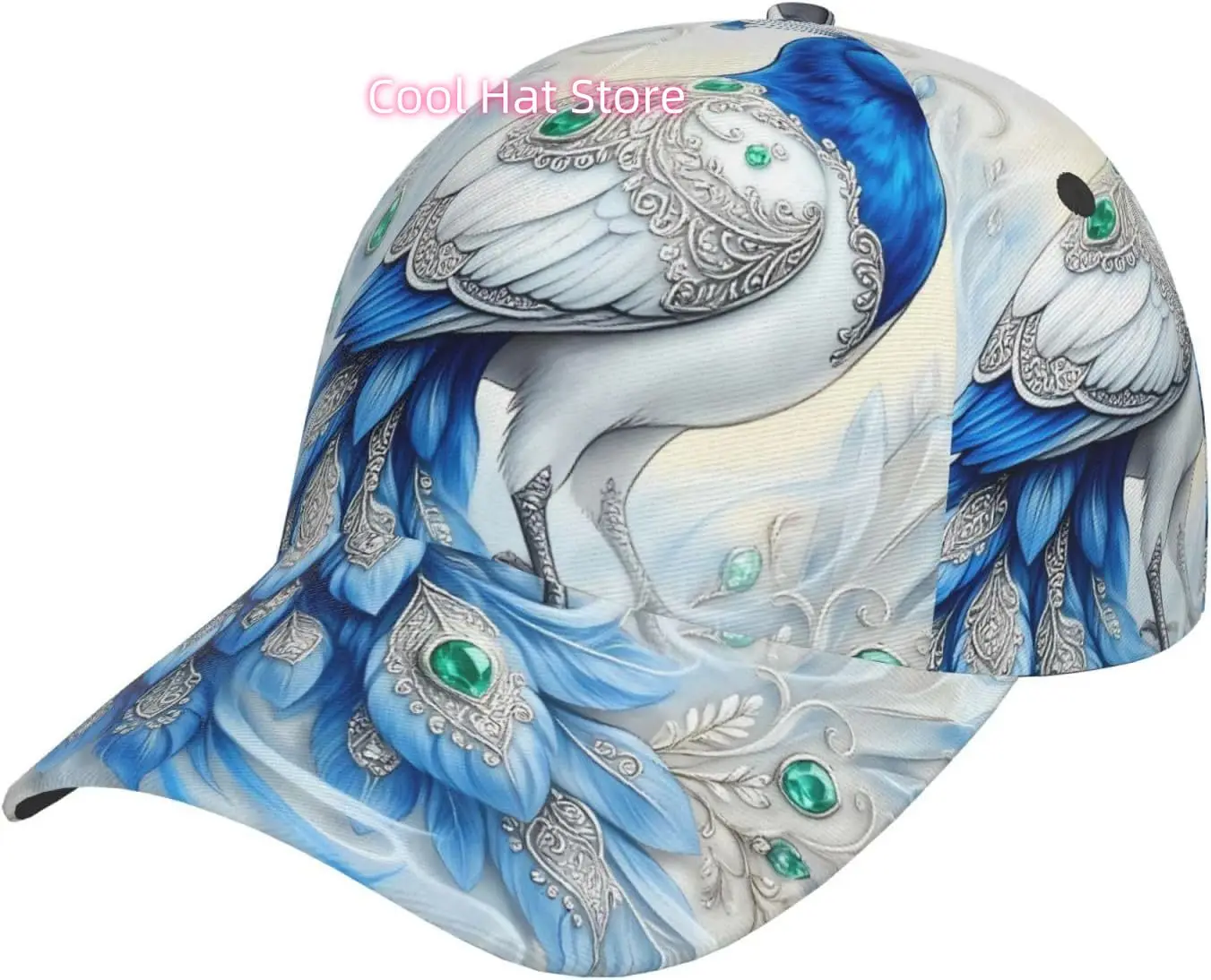 Blue and White Bird Floral Art Pattern Baseball Cap Adjustable Cotton Baseball Hat for Sports, Outdoor, Travel Gifts for Men