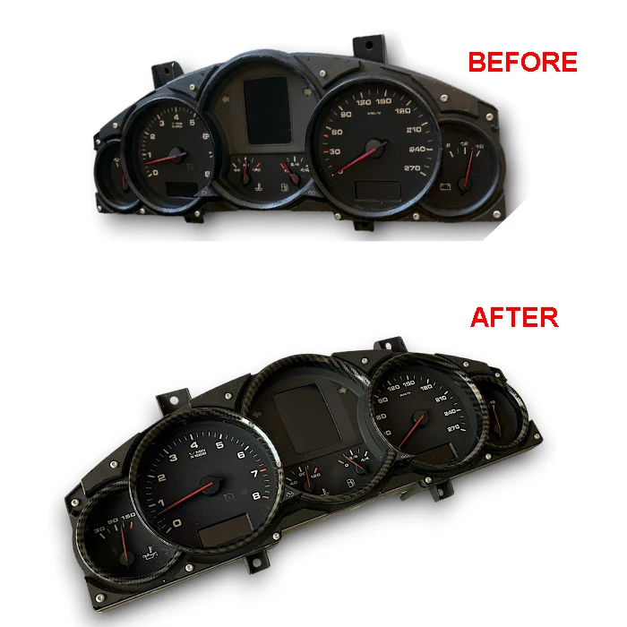 Gloss Carbon Fiber Style Dashboard Dial Gauge Rings Bezel Trim for Porsche Cayenne 955 957 9PA view 3