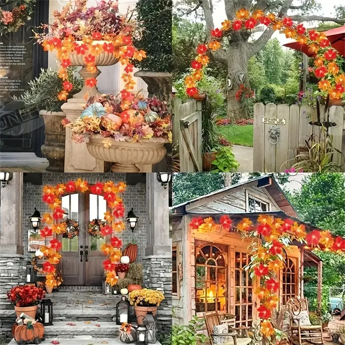Solar Maple Leaf Light String Plastic Autumn Leaf Decoration For Thanksgiving And Halloween Outdoor/Indoor Atmosphere Lighting