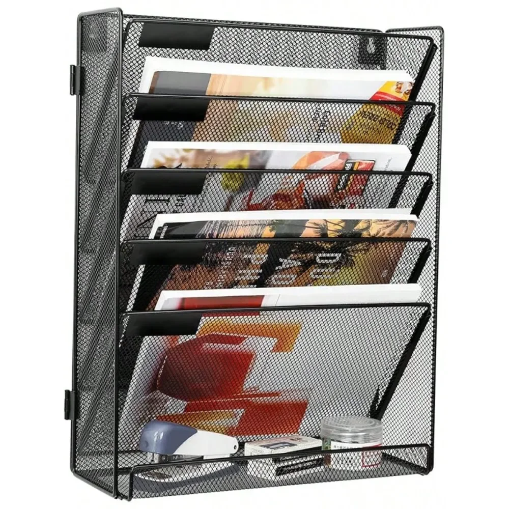 

Wall File Holder 5 Tier Vertical Hanging File Organizer Wall Mount Paper Folder Rack With Bottom Flat Tray Office And Home,Blac