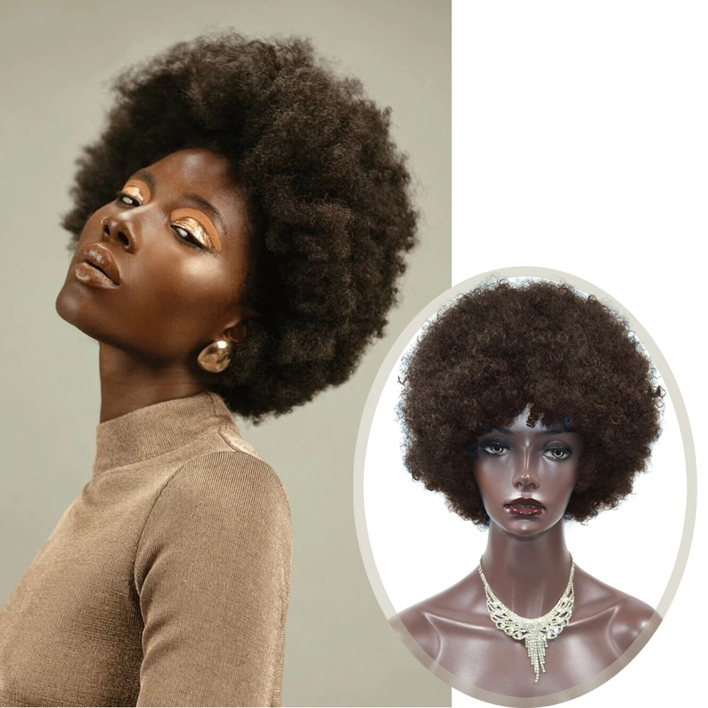 

Short Hair Afro Kinky Curly Wig For Black Women Short Fluffy Synthetic High Temperature Fiber Hair Cosplay Wigs