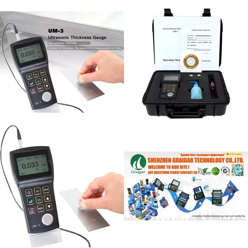 for UM-3 Digital Ultrasonic Thickness Gauge 0.001mm Resolution Multi-mode Meter with for D15A Probe Industrial Testing Tool