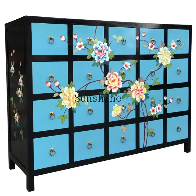 

American rural solid wood creative Mediterranean European furniture storage cabinet retro painted entrance