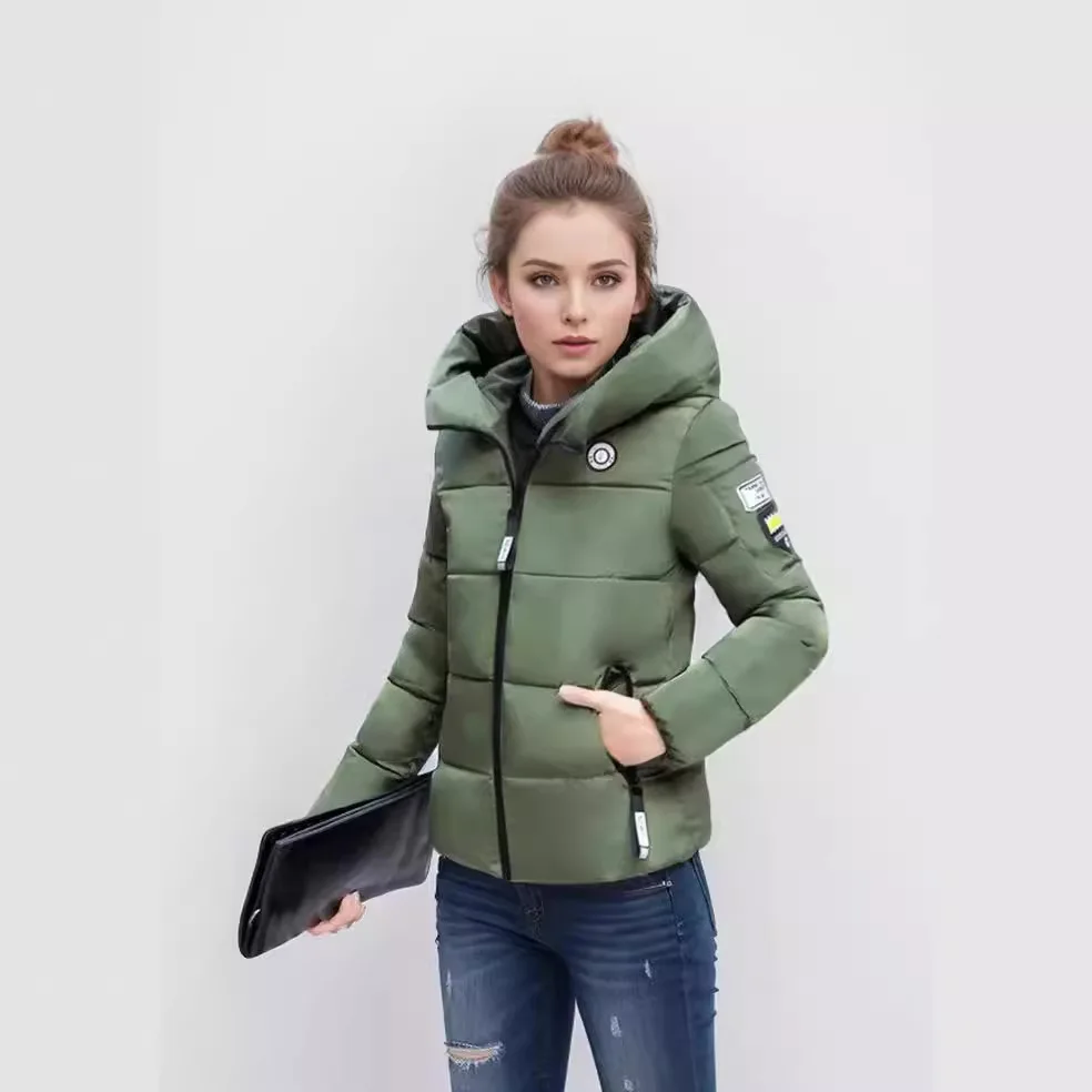 KIDCRKJ 2025 Winter Women's Short Cotton Jacket Female Zipper Casual Hooded Parkas Coats Womem Slimming Jacket Lady Outerwear
