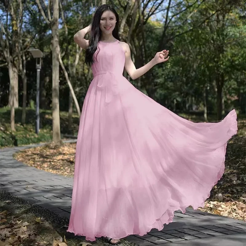 New Summer Chiffon Extra Long Large Swing Dress Women Solid Chiffon Beach Dress Summer Bohemian Maxi Dress Ladies Party Vestidos