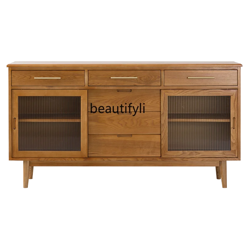 

Nordic creative glass side cabinet simple solid wood tea, modern sofa locker entrance, cupboard