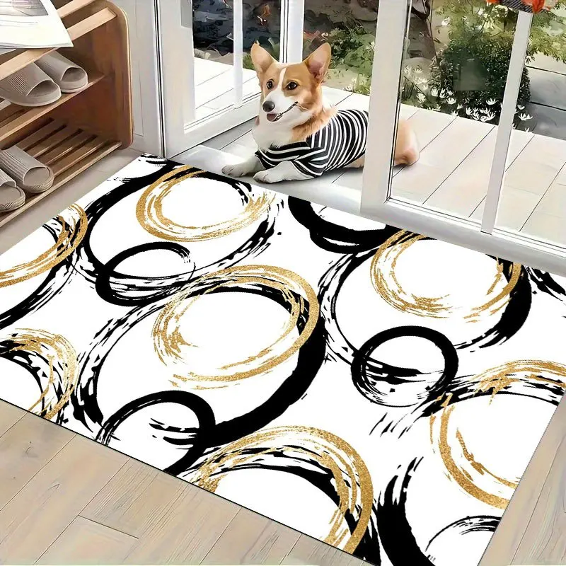 Dynamic Ink Swirl Metallic Accent Anti Skid Welcome Mat Entryway Carpet Durable Waterproof Design Urban Edge