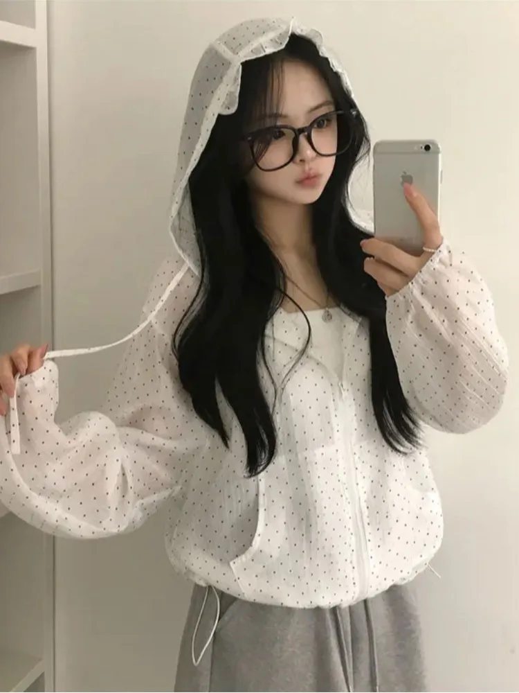 

Chic Summer Anti-Aging Vintage Polka Dot Sun Protection Loose Casual Women's Top Coat Spring Autumn Winter Commute Sle