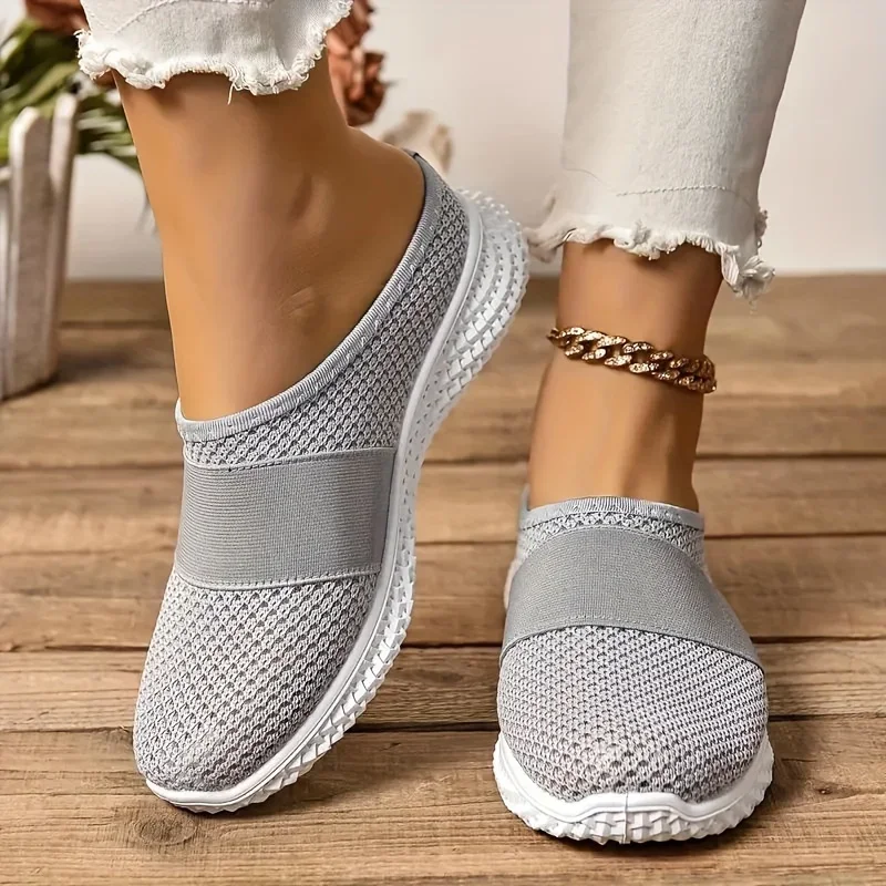 Women\'s Solid Color Mules, Soft Sole Platform Slip On Walking Shoes, Half Drag Breathable Shoes