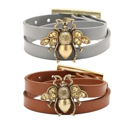 Kirykle Cute Bee Women Accessory Adjustable Leather Bracelet Charm Gold Alloy Set Zircon Bee Bracelet Femme Party Jewelry Gift