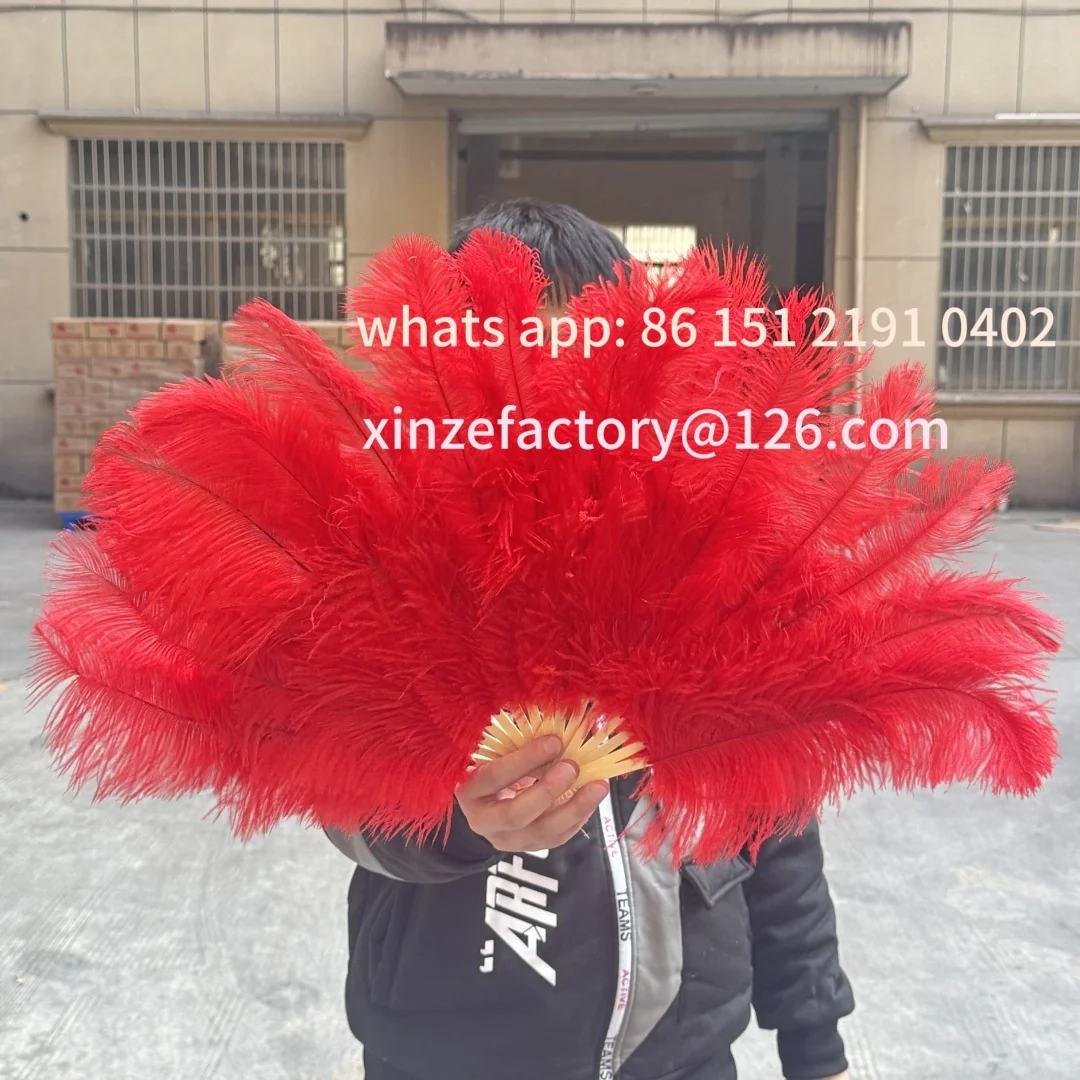 Customizable Red Small Ostrich Feathers Fans Fluffy Performance Dance Folding Hand Held Fan Various Styles Party Props Stage Sho