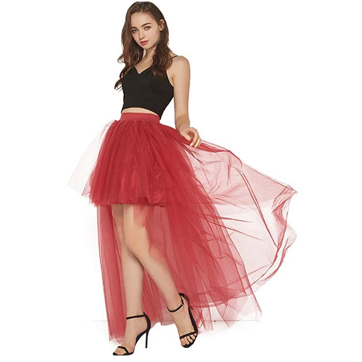 Explosieve Sexy Zwaluwstaart Onregelmatige Mesh Rok Effen Kleur Mesh Voor Korte Rug Lange Bladerdeeg Rok Petticoat Onderrok