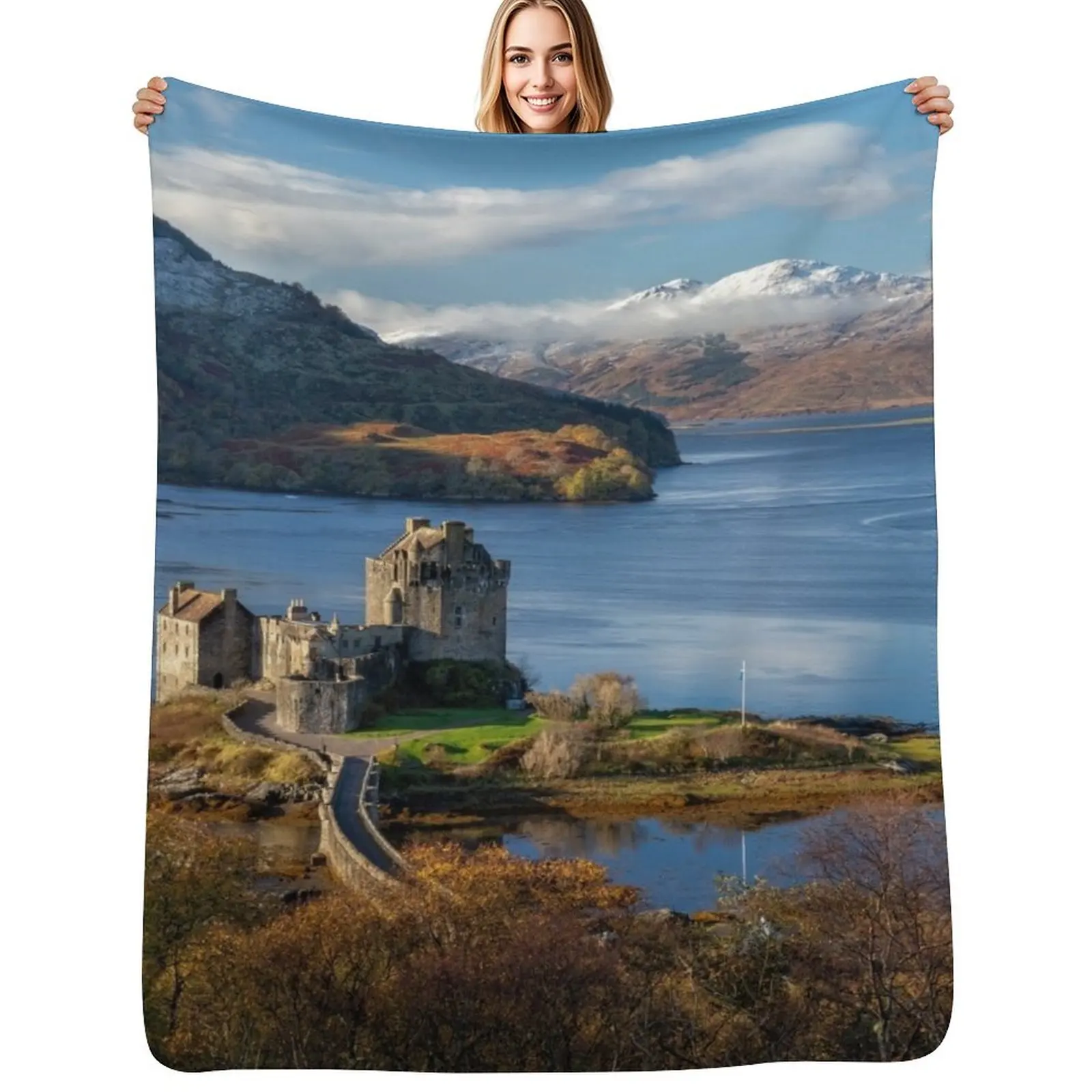 

Isle of Skye and Eilean Donan Castle in Autumn. Scotland Throw Blanket Flannels Personalized Gift manga Blankets