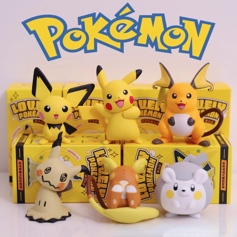 Pokemon Cartoon Anime Pikachu Mimikyu Raichu Pichu Togedemaru Scale Model Figures Doll Toy Set Children Birthday Gifts