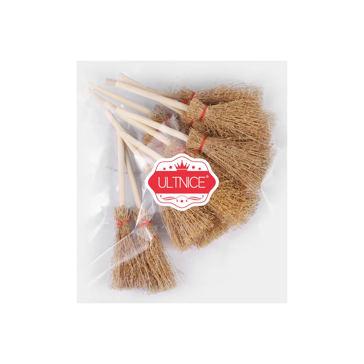 12 Pcs Witches Prop Hanging Broom Toys Lightweight Straw Decor with Red Rope for Halloween Costume Party Use