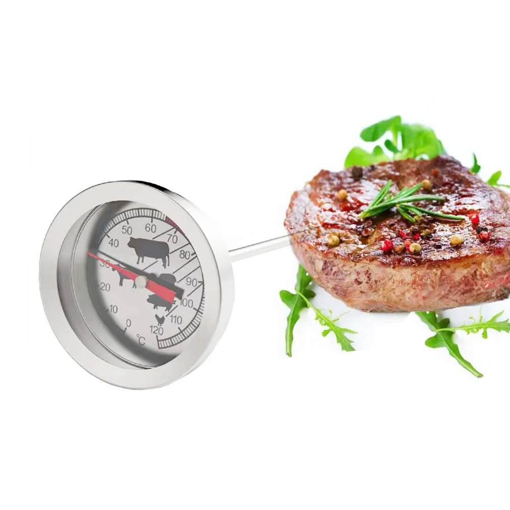 Termómetro de metal de acero inoxidable de 0 ° C a 120 ° c, cocina de barbacoa al aire libre con clip de sonda de 105 mm, termómetro de vino de café