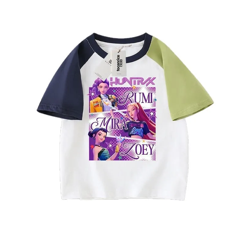 

Cute Anime Kpop Demon Hunters Print T-shirts for Children Boys Girls Summer Casual Short Sleeve Round Neck Tops