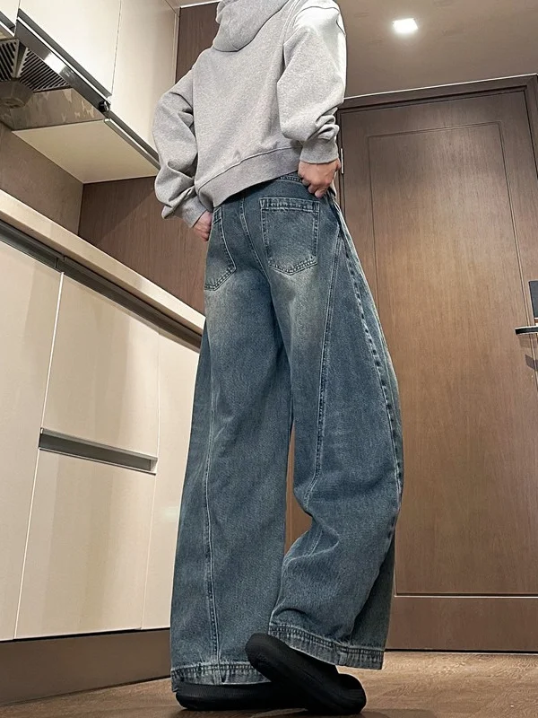 

Мужские широкие джинсы в американском уличном стиле, универсальные, ретро, трендовые, в гонконгском стиле, INS, стильные длинные брюки