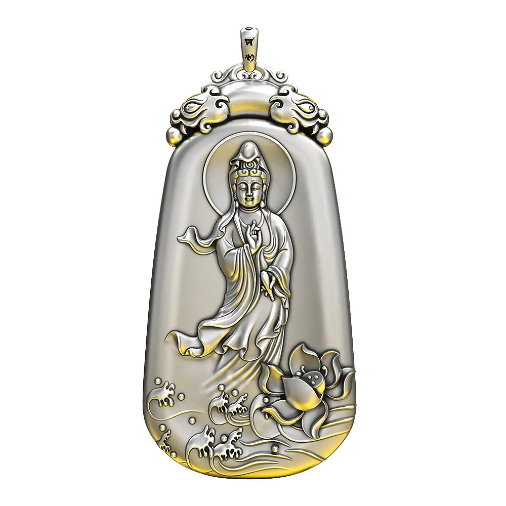 Атмосферный кулон с морем Южной Китая, однотонный Гуаньинь S, посеребренное брендовое ожерелье Будды для мужчин и женщин, подвески на удачу