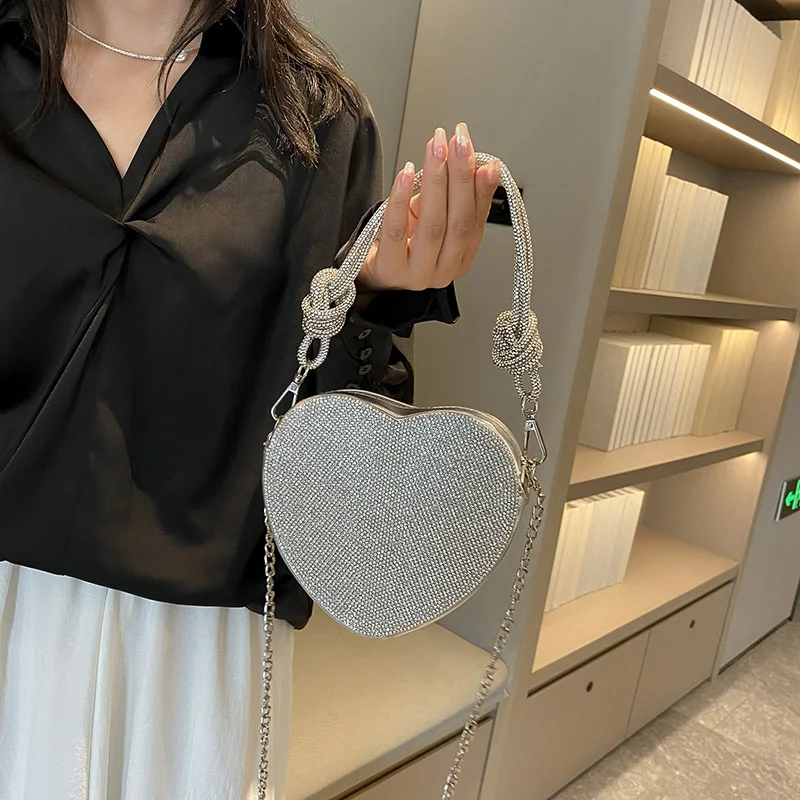 Knoten Griff Strass Abend Clutch Tasche Luxus Designer Kristall Diamanten Handtasche Geldbörse niedlichen Liebe Herz Umhängetasche Mini – Detail 3
