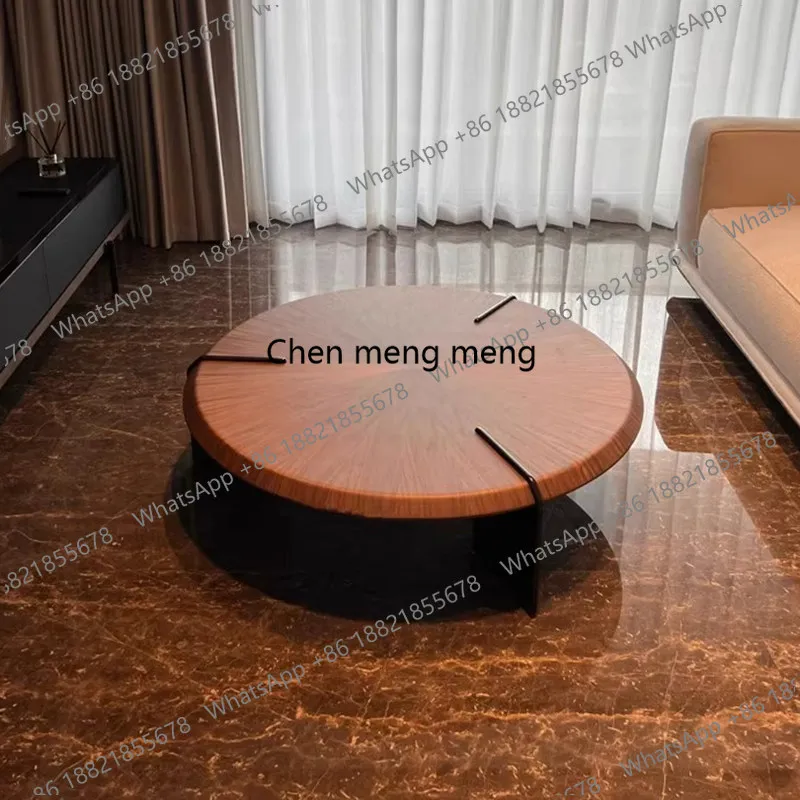 

Round coffee table Italian minimalist walnut color, modern simple small apartment medium and ancient artistic sense