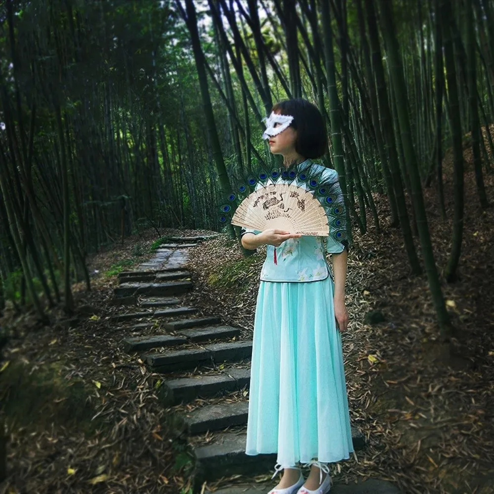 Ancient Style Large Peacock Fur Fan Multicolors 65cm Cheongsam Show Live Fan Gothic Dance Hand Fan Wedding Party Decoration