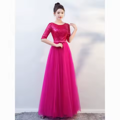Vietnam Woman Aodai Long Dress Short Sleeve Evening Wedding Party Cheongsam Performance Dance Chorus Wear